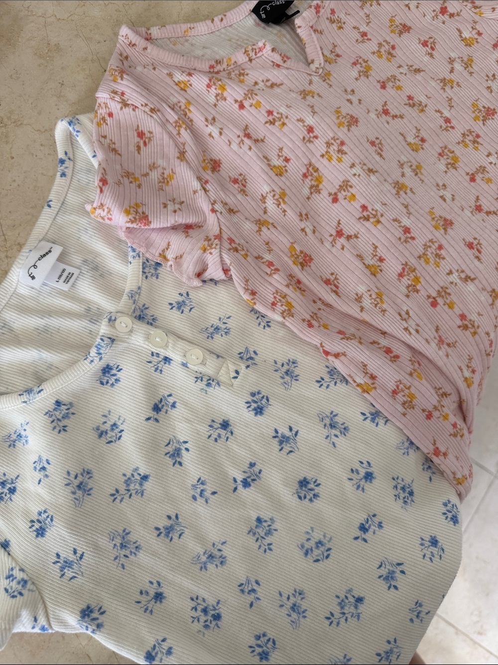 art class Pink Floral Ribbed Top & White Blue Floral Top - Kids